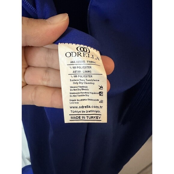 Odrella Royal Blue Event Gown Tassel  Mesh Cut out Beaded Design Size 6 - Picture 13 of 16